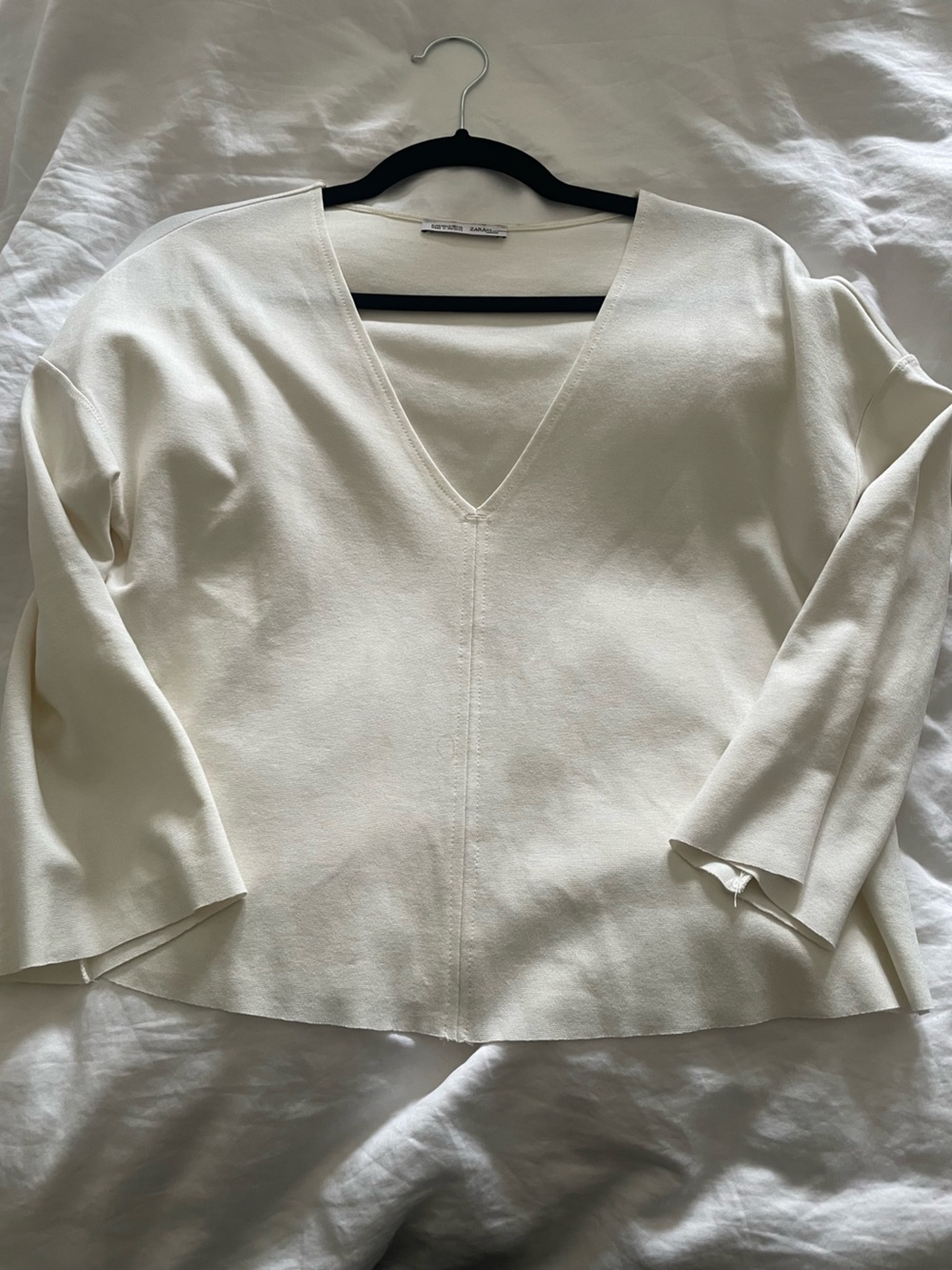 Zara Cream Knit V-Neck Top
